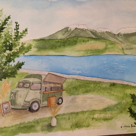 Dessin à l'aquarelle du camion bar mobile Le Bar Bichette