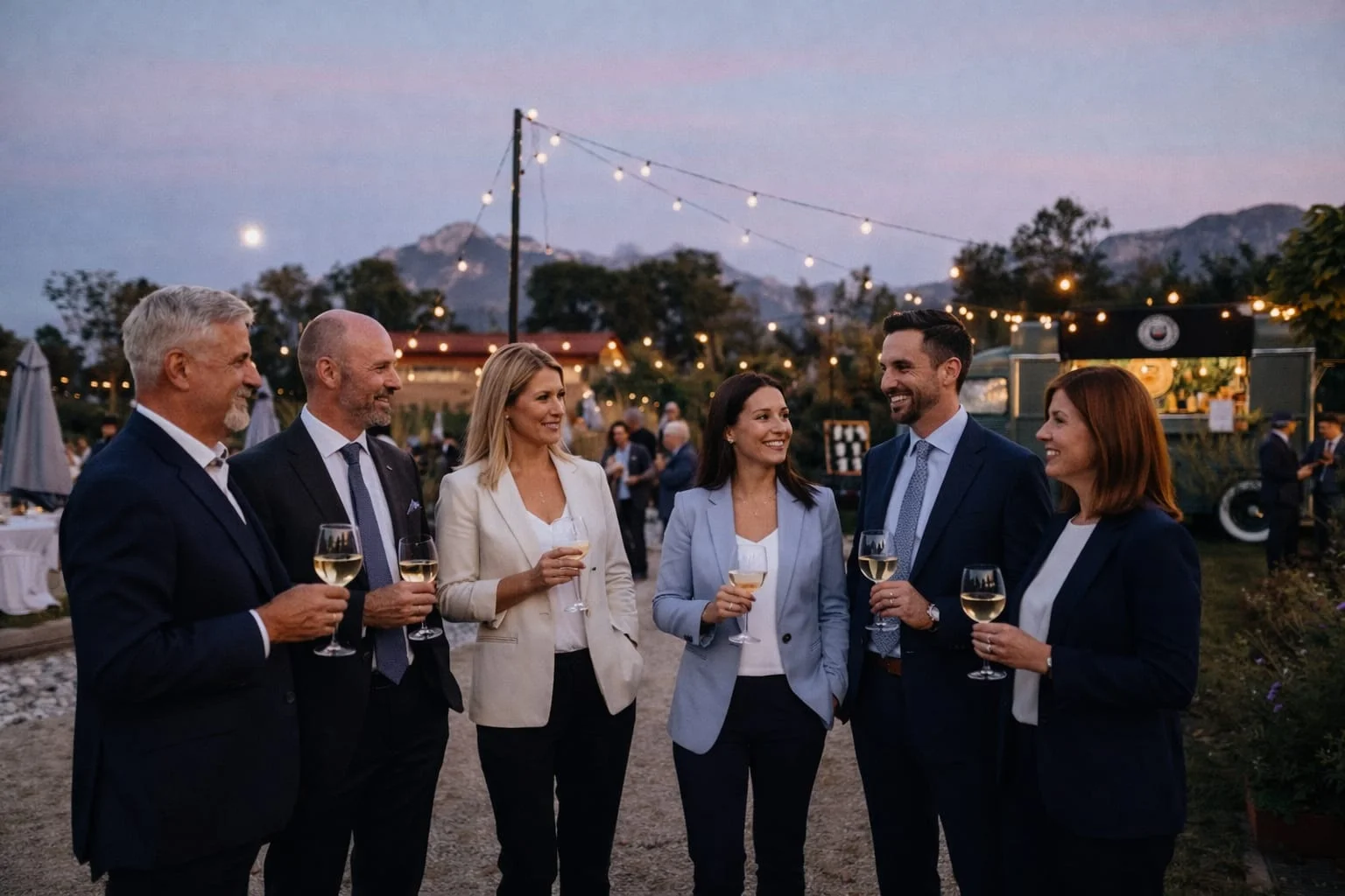 groupe de personne avec un verre à la main rassemblée devant le bar mobile le bar bichette